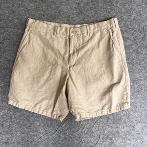 Gap Linen Shorts Men's 38 Beige Tan 8" Inseam Summer Casual Vacation Lightweight